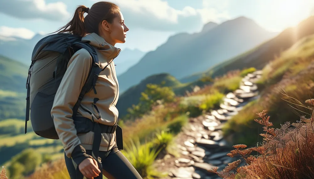 Woman hiking on a scenic trail with a backpack