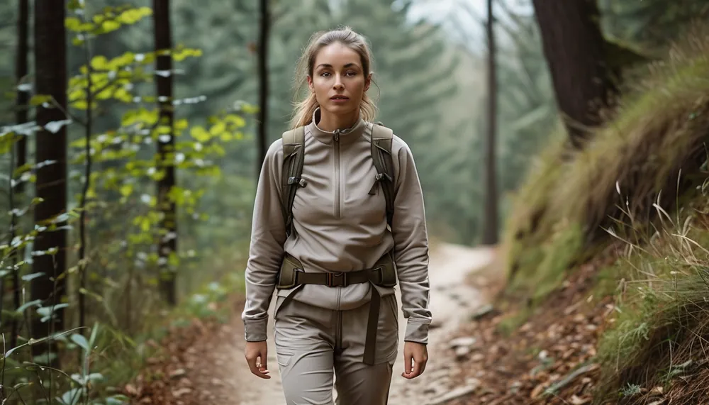 Woman starting a hike on a forest trail